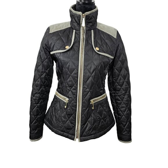 VINCE CAMUTO Quilted Faux Suede Trim Black Field Equestrian Jacket - Picture 1 of 16